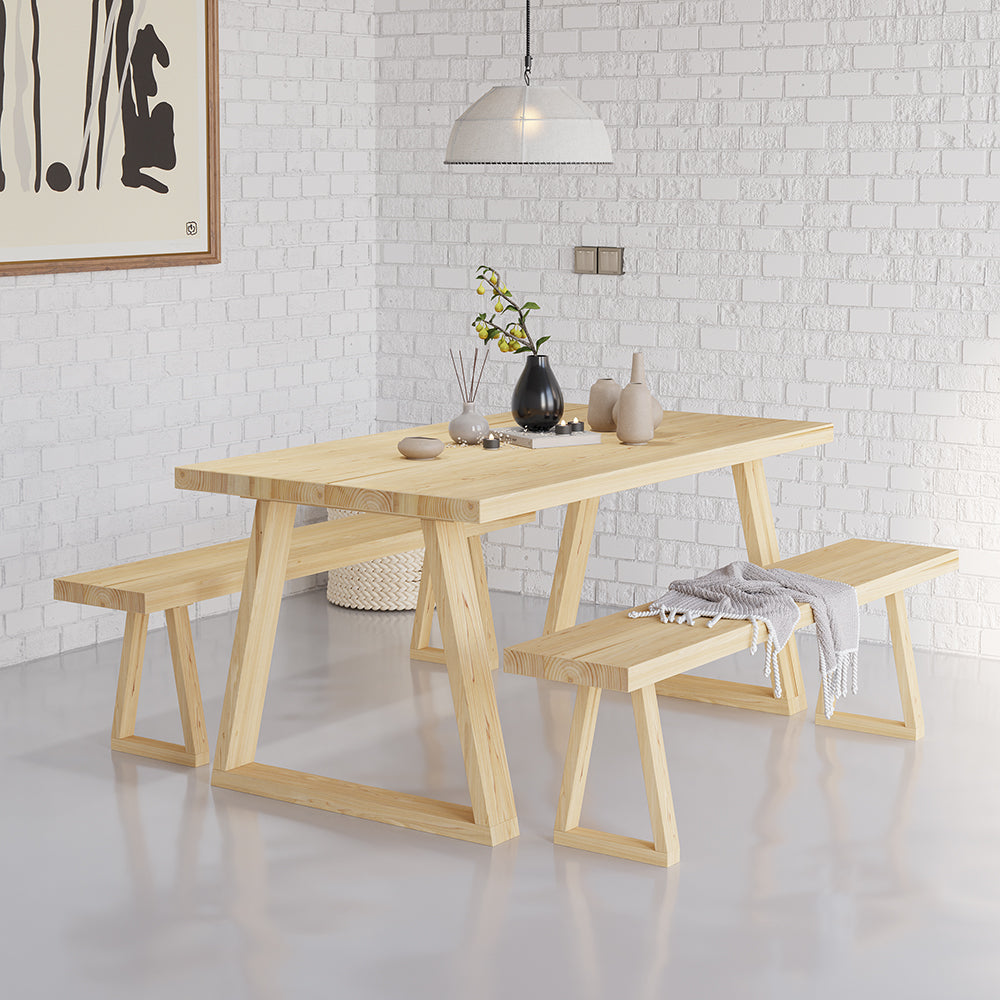 63" Natural Rectangular Dining Table Pine Wood Table for Dining