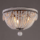 Retro Farmhouse Distressed White Wood Bead Cascade 3-Light Dome Shaped Flush Mount Ceiling Light in Rust