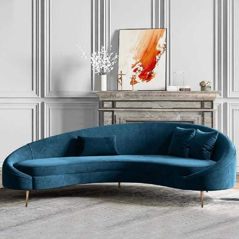 Modern 94.5" Bronze Velvet Curved Sofa Gold Metal Toss Pillow Included-Richsoul-Furniture,Living Room Furniture,Sofas & Loveseats