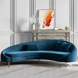 Modern 94.5" Bronze Velvet Curved Sofa Gold Metal Toss Pillow Included-Richsoul-Furniture,Living Room Furniture,Sofas & Loveseats