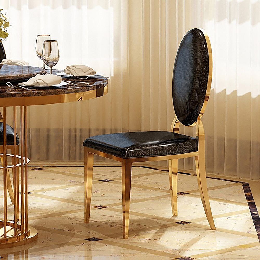 Classic Luxury Upholstered White PU Leather Dining Chair Gold Stainless Steel Set of 2