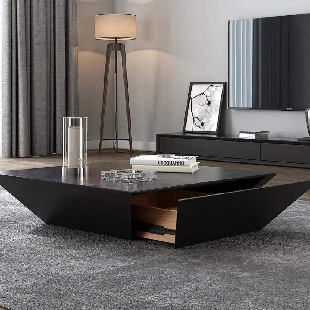 Modern Black Coffee Table with Storage Square Drum Coffee Table with 1-Drawer-Richsoul-Coffee Tables,Furniture,Living Room Furniture
