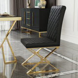Modern Black Leather Dining Table Chair Upholstered in Gold Set of 2