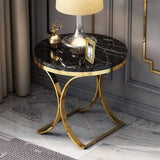 Modern Luxurious Round White Stone Side Table X-Base End Table in Gold-Richsoul-End & Side Tables,Furniture,Living Room Furniture