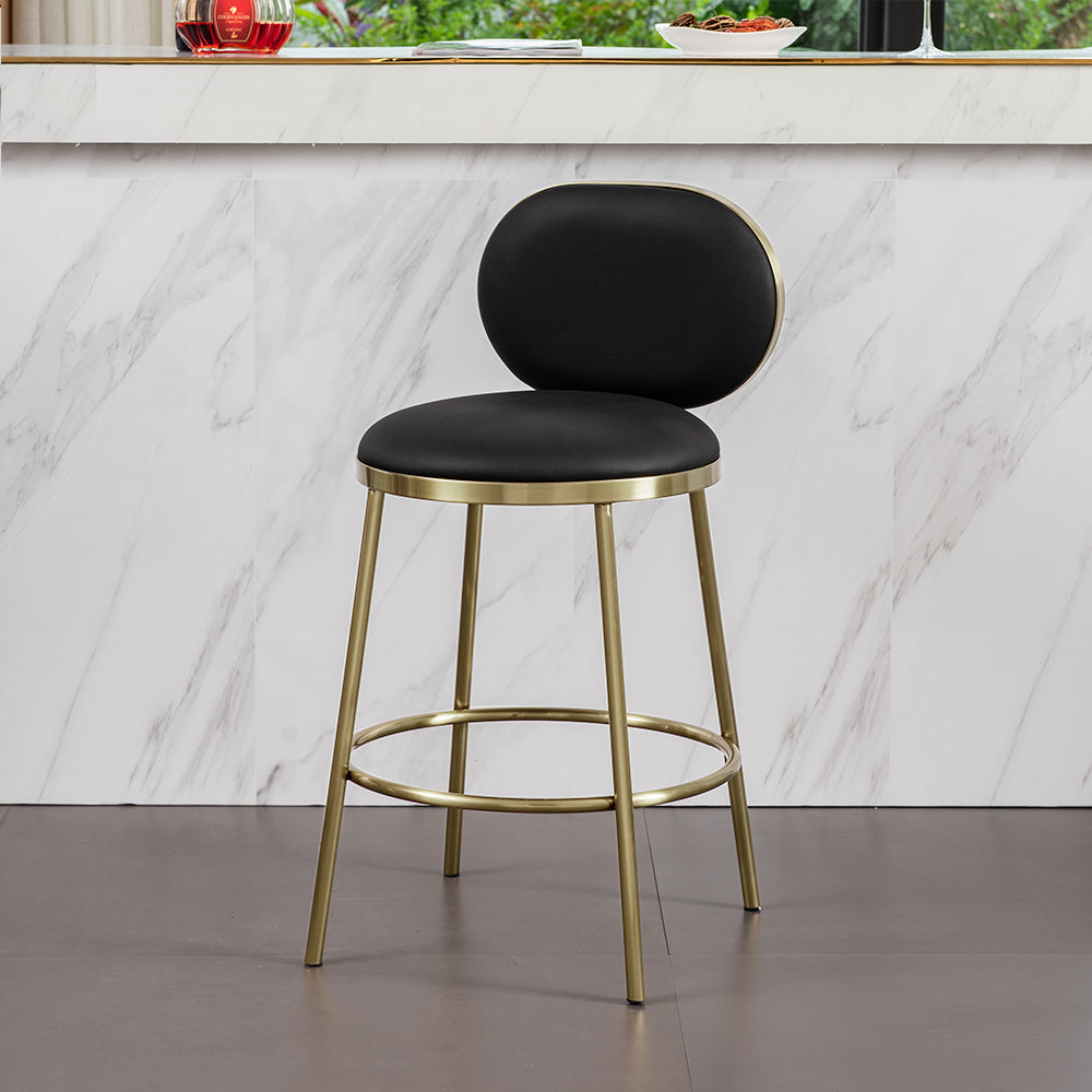 Modern Beige Faux Leather Upholstery Round Counter Stool with Back
