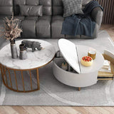 White&Walnut Round Nesting Coffee Table with Storage Rotating Top in Rose Gold Set of 2-Richsoul-Coffee Tables,Furniture,Living Room Furniture