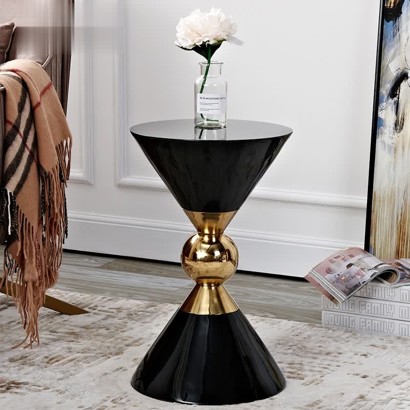 Modern Round Black End Table of Hourglass Fiberglass in Small-Richsoul-End & Side Tables,Furniture,Living Room Furniture