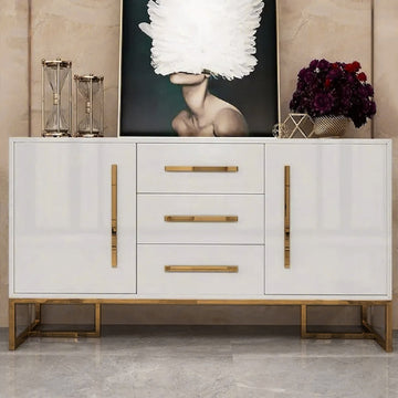 White Modern 59" Wood Sideboard with Drawers Kitchen Buffet Cabinet