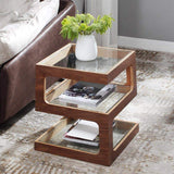 Modern Glass Side Table with 3 Tiers S-shaped End Table in Walnut-Richsoul-End & Side Tables,Furniture,Living Room Furniture