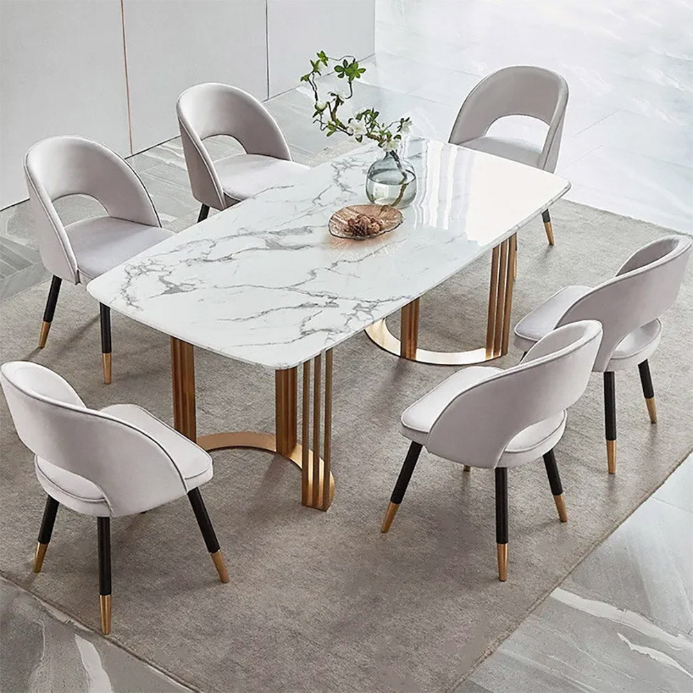 79" Faux Marble Dining Table Gold Rectangular Top Stainless Steel Base