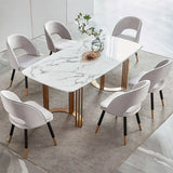 79" Faux Marble Dining Table Gold Rectangular Top Stainless Steel Base