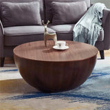Round Drum Coffee Table with Storage Walnut Bowl Shaped Coffee Table Style A-Richsoul-Coffee Tables,Furniture,Living Room Furniture
