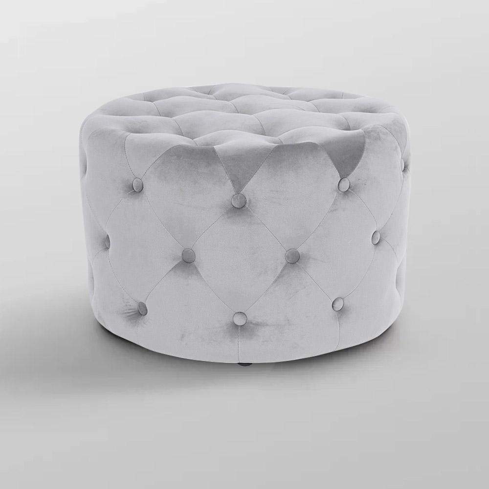 Tufted Ottoman Light Gray Velvet Ottoman Coffee Table Tufted Cocktail Ottoman Round-Richsoul-Furniture,Living Room Furniture,Ottomans & Benches