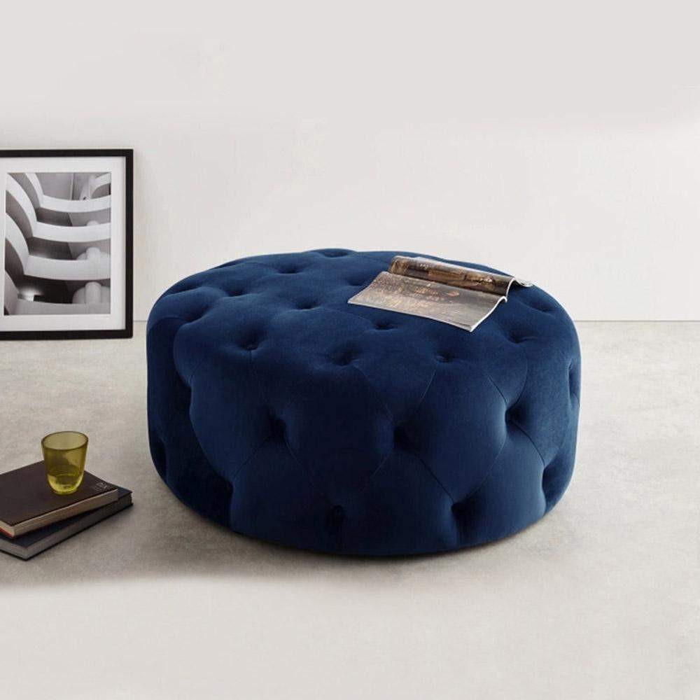 Tufted Ottoman Light Gray Velvet Ottoman Coffee Table Tufted Cocktail Ottoman Round-Richsoul-Furniture,Living Room Furniture,Ottomans & Benches