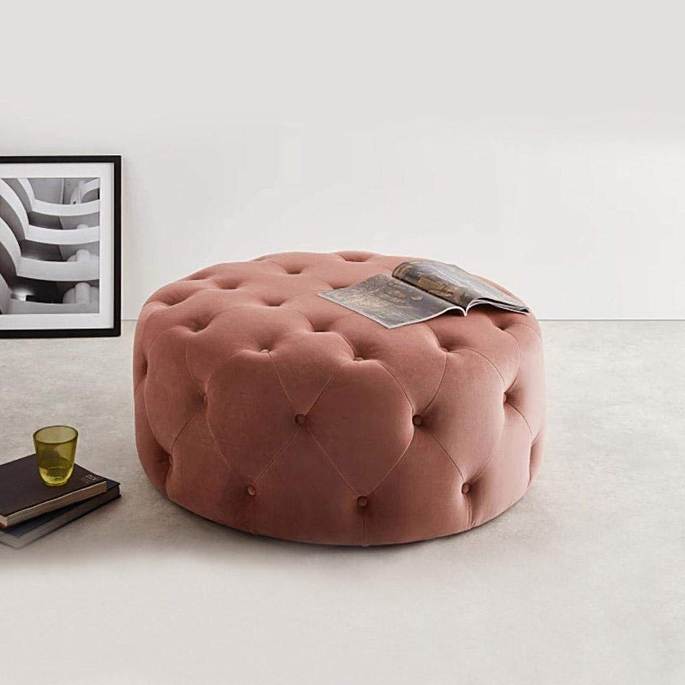 Tufted Ottoman Light Gray Velvet Ottoman Coffee Table Tufted Cocktail Ottoman Round-Richsoul-Furniture,Living Room Furniture,Ottomans & Benches