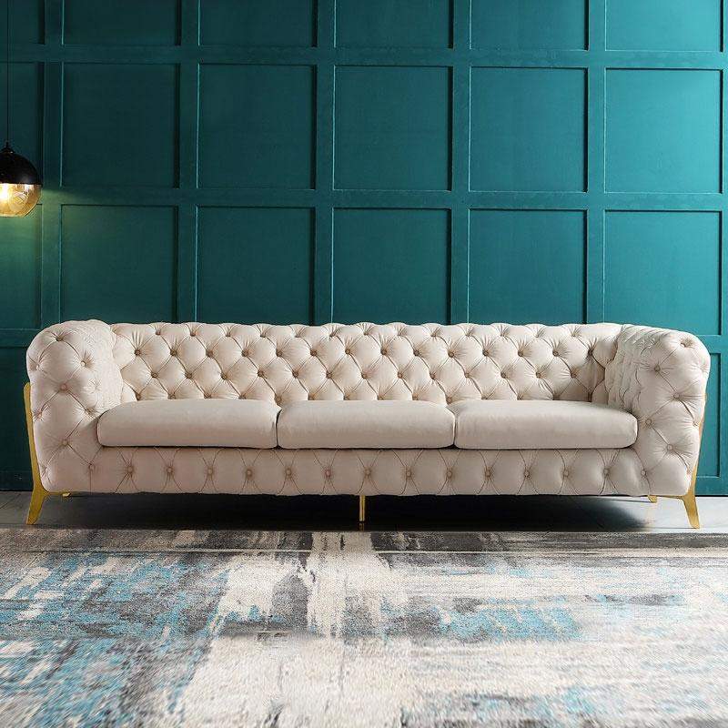 92" Blue Velvet Modern Chesterfield Sofa 3-Seater Button Tufted Back Leath-Aire Fabric-Richsoul-Furniture,Living Room Furniture,Sofas & Loveseats