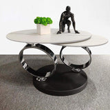 White Extendable Coffee Table with Ring-shaped Metal Pedestal-Richsoul-Coffee Tables,Furniture,Living Room Furniture