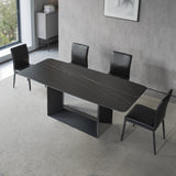 79" Modern Rectangle Stone Dining Table in Antique Brass