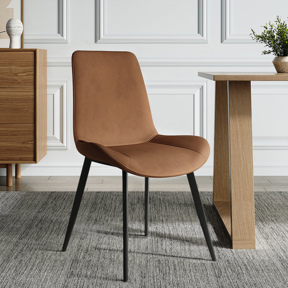 Modern Brown Dining Chair Set of 2 PU Leather Upholstered Side Chair