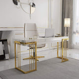 47" Glossy White Writing Desk with Drawer Modern Office Desk Gold Base-Desks,Furniture,Office Furniture