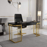 47" Glossy White Writing Desk with Drawer Modern Office Desk Gold Base-Desks,Furniture,Office Furniture