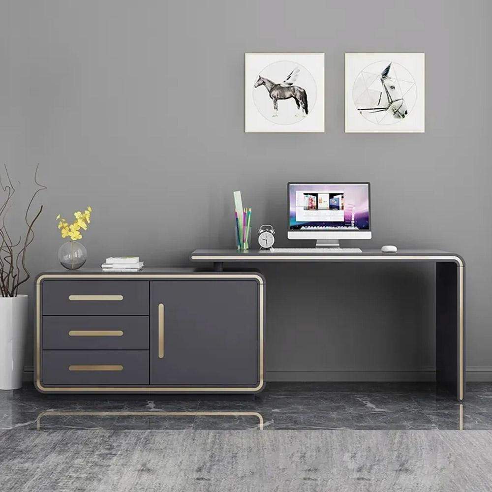 Modern Gray 55" L-Shaped Desk Corner Computer Desk with Cabinet-Desks,Furniture,Office Furniture