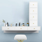 Modern Black Floating Desk Mounted Writing Desk with Drawers Side Cabinet Included-Desks,Furniture,Office Furniture