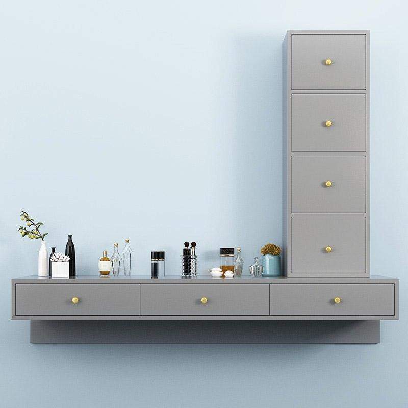 Modern Black Floating Desk Mounted Writing Desk with Drawers Side Cabinet Included-Desks,Furniture,Office Furniture