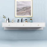 Modern Black Floating Desk Mounted Writing Desk with Drawers Side Cabinet Included-Desks,Furniture,Office Furniture