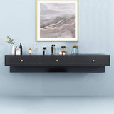 Modern Black Floating Desk Mounted Writing Desk with Drawers Side Cabinet Included-Desks,Furniture,Office Furniture