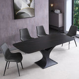 71" Modern Rectangle Stone Dining Table with Black Metal Y-Base in White