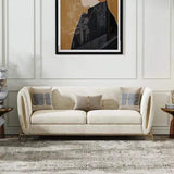 Beige Velvet Upholstered Sofa 3-Seater Sofa Luxury Sofa Solid Wood Frame with Gold Legs-Richsoul-Furniture,Living Room Furniture,Sofas & Loveseats