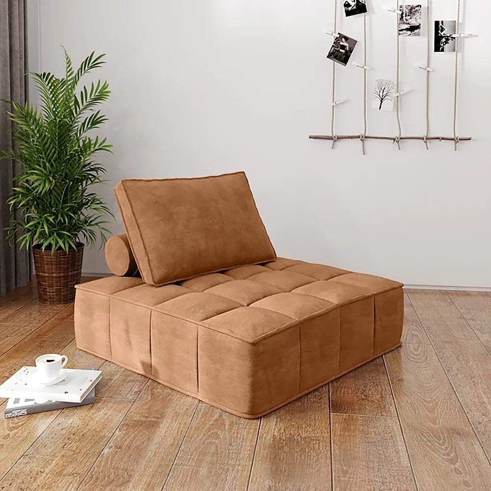 Beige Modular Armless Lounge Chair Leath-Aire Upholstered-Richsoul-Chairs & Recliners,Furniture,Living Room Furniture