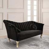 86.6" Black Velvet Upholstered Sofa Channel Tufted 3-Seater Sofa in Gold-Richsoul-Furniture,Living Room Furniture,Sofas & Loveseats