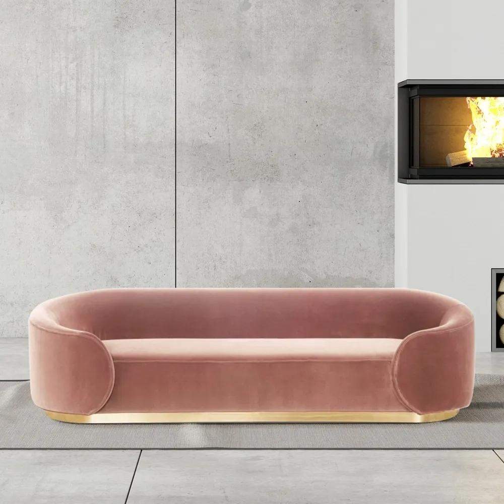 Pink 3-Seater Sofa Upholstered Velvet Sofa Pillows Included-Richsoul-Furniture,Living Room Furniture,Sofas & Loveseats