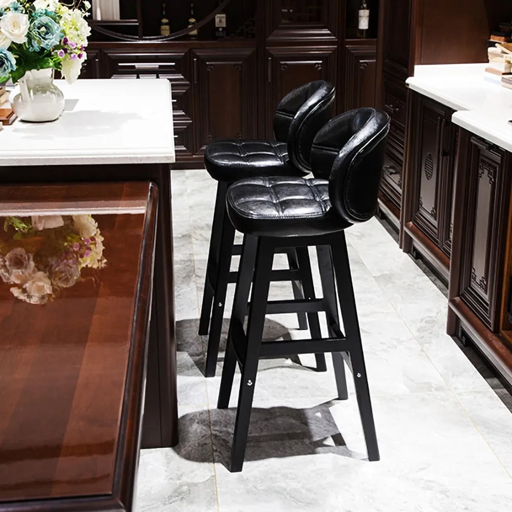 PU Leather Upholstered Bar Stool Brown Mid-Century Counter Stool Set of 2