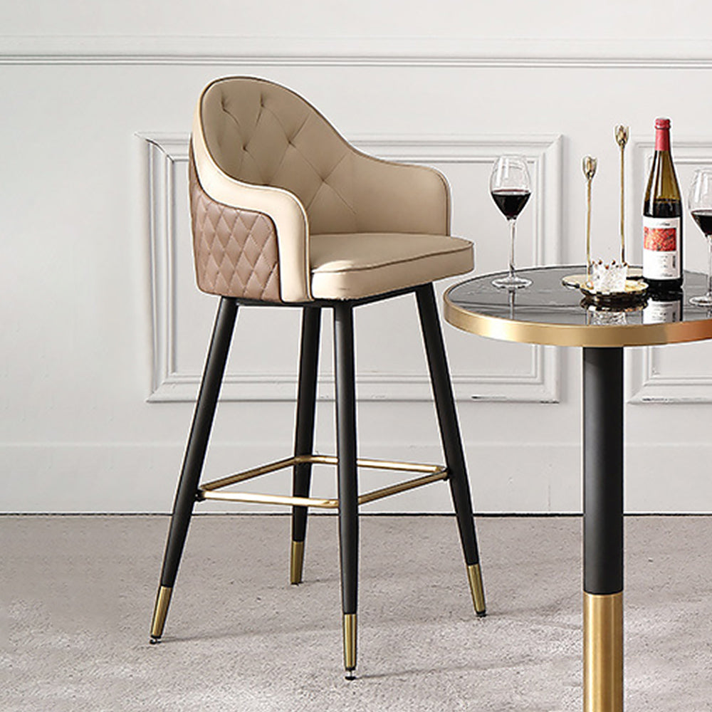 Modern PU Leather Bar Stool in Beige with Full Back & Arms