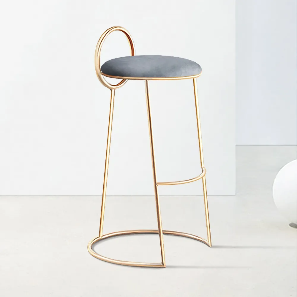Black Modern Velvet Kitchen Counter Height Bar Stool with Gold Legs