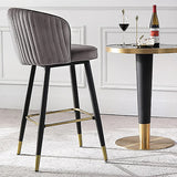 Gray Counter Height Bar Stool Tufted Upholstered Velvet Counter Stool Footrest