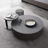 White Round Nesting Coffee Table with Houndstooth Stool Stone Accent Table-Richsoul-Coffee Tables,Furniture,Living Room Furniture