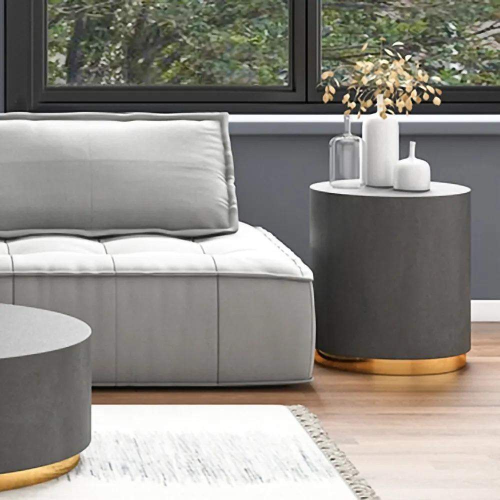 Light Gray Side Table Round Cement End Table for Living Room-Richsoul-End & Side Tables,Furniture,Living Room Furniture