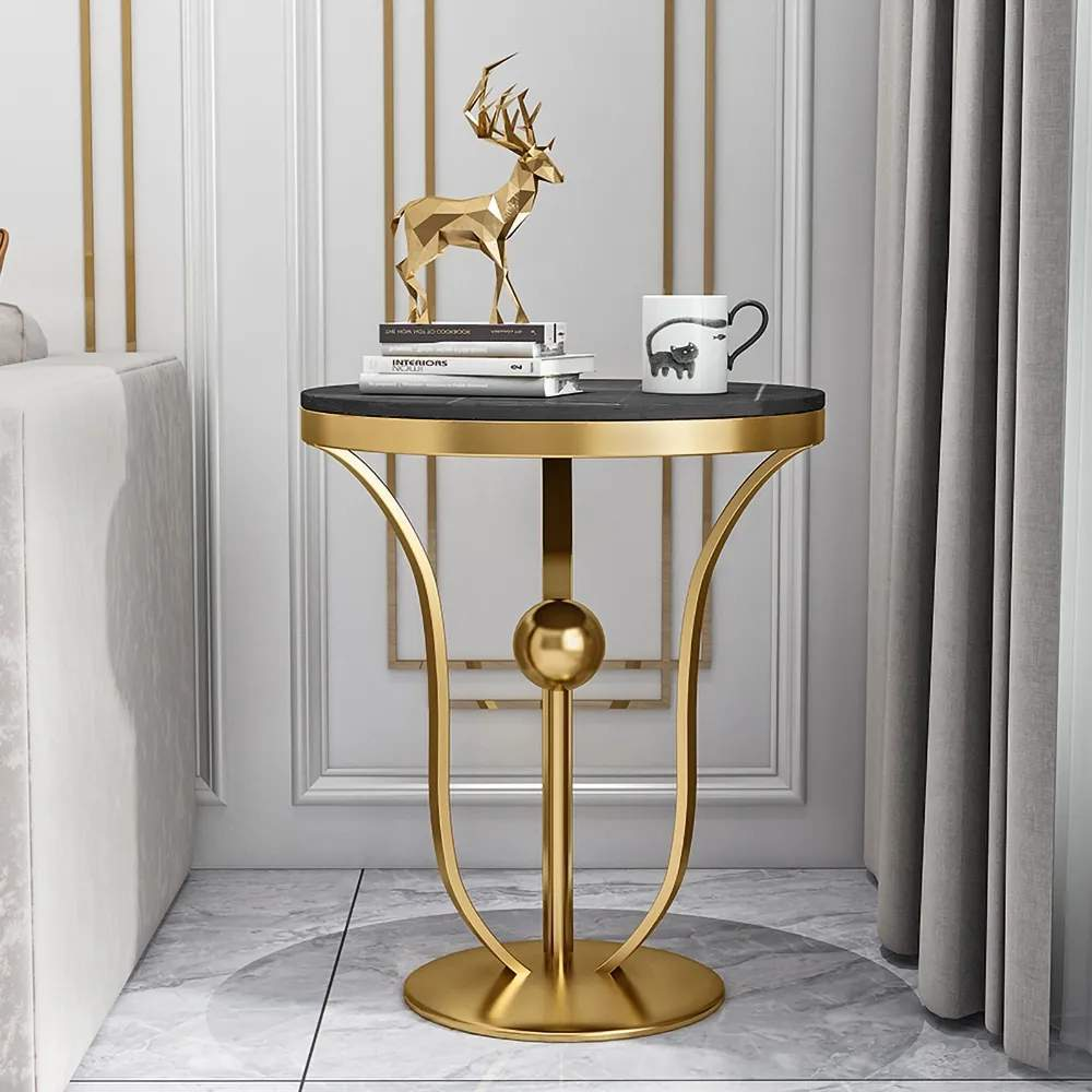 17.7" White Round End Table Modern Side Table with Stream-Lined Metal Pedestal-Richsoul-End & Side Tables,Furniture,Living Room Furniture