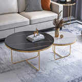 Modern Round Coffee Table Set with Stone 2-Piece Black&White-Richsoul-Coffee Tables,Furniture,Living Room Furniture