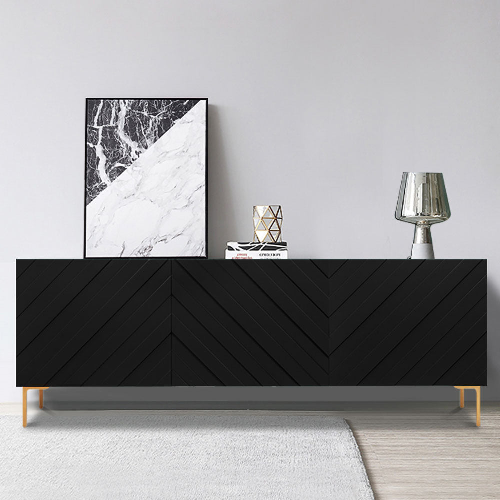 Modern 70.9" Black Buffert Sideboard Table with Gold Legs & 3 Doors