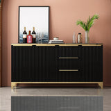 55" White Sideboard with Tempered Glass Top and 3 Drawers in Gold Finish