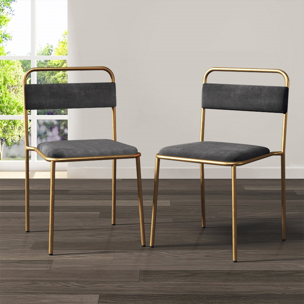 Modern Gray Upholstered Dining Chair Armless Dinging Chair Set of 2 in Gold