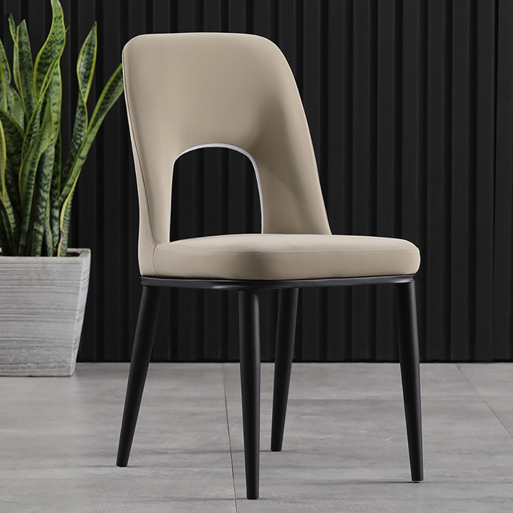 Modern Dining Chair Loop Backrest Armless Chair Carbon Steel in Black Set of 2