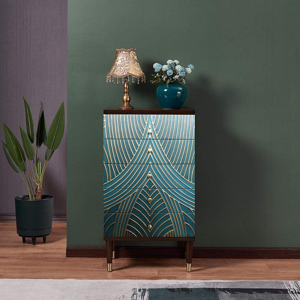 Novel Blue Cabinet Gold-Painted 3-Drawer Chest in Small-Richsoul-Cabinets & Chests,Furniture,Living Room Furniture
