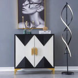 Black & White Sideboard Buffet 2 Doors & 3 Shelves Accent Cabinet Gold Finish in Small