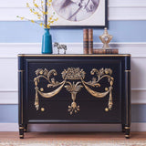 47" Classic Black Entryway Cabinet Embossed Flower Patterns 3 Chest of Drawers-Richsoul-Cabinets & Chests,Furniture,Living Room Furniture